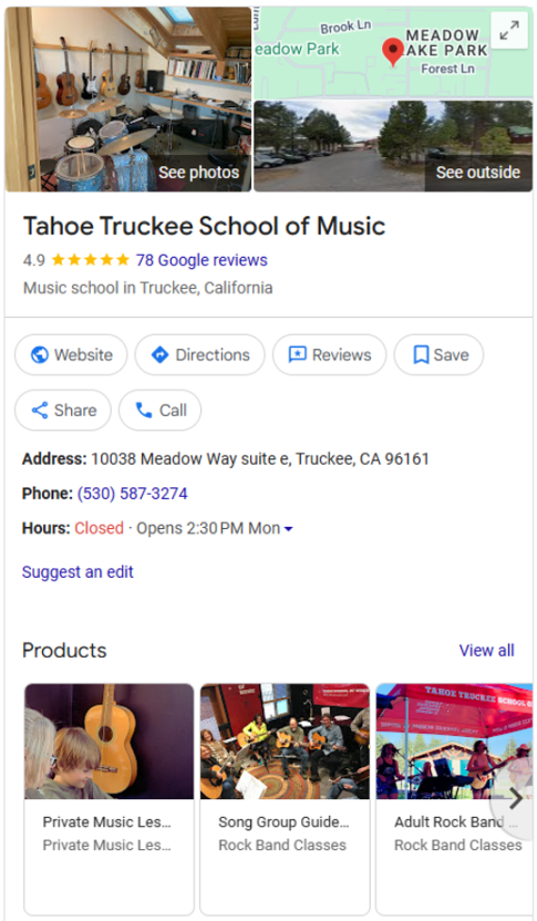 TTSM Google Business Profile after - real photos, 78 reviews, 4.9 stars, products listed