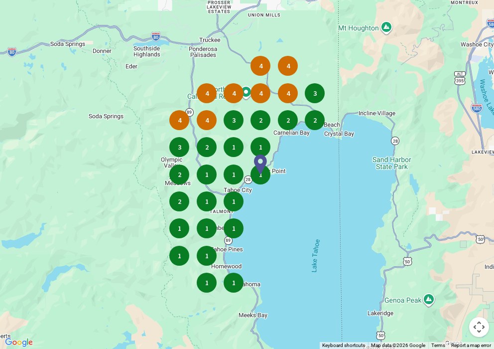 TTSM search grid for music lessons centered on Tahoe City - top 3 across all of North Lake Tahoe